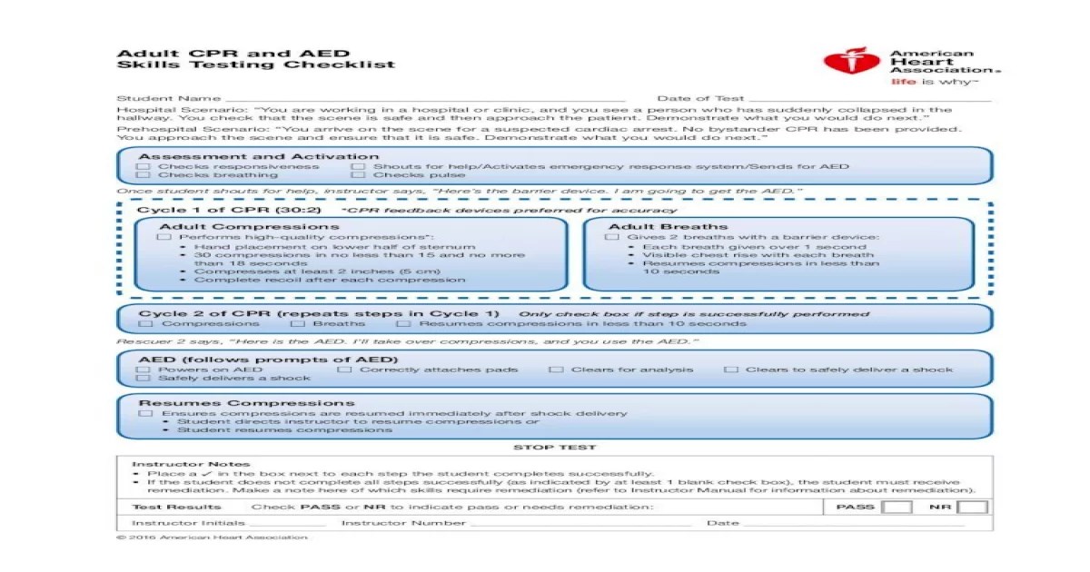 Aha bls skills testing checklist 2022